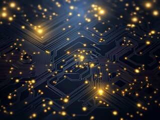 Poster - Closeup Abstract grey tech circuit board glowing many small dots lines chip background Vector design