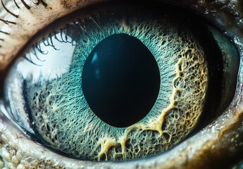 Poster - close-up macro shot of a human eye highlighting the intricate details of iris structure, colors, and