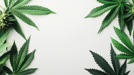 cannabis leaves arranged on a white background for natural and botanical photography