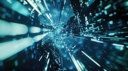 Poster - This striking futuristic visual combines bright light elements with an abstract design, creating a dynamic sense of motion and depth. Ideal for various creative projects.
