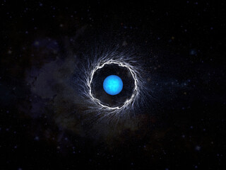 Wall Mural - a blue star around which rings of particles in the form of vortices are formed. elements of this ima