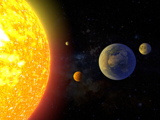 Wall Mural - the solar system, the movement of planets around the sun. 3d render.