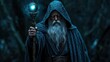 © Satisgitfied - Mysterious Elder Wizard Holding Magical Orb in Dark Forest Scene