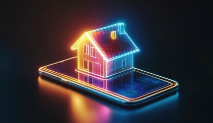 Poster - Neon House on Smart Phone Display