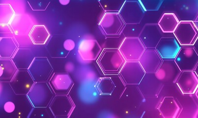 Glowing neon hexagons abstract background for digital design