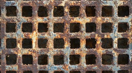 Poster - Detailed image of a rusty metal grated surface with visible corrosion and textured patterns reflecting industrial design