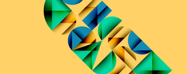 Aufkleber - Abstract geometric background with layered gradient shapes forming dynamic patterns. Overlapping semi circles and triangles create depth and contrast