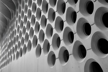 Poster - Perforated concrete wall, modern building facade, city background, architectural detail