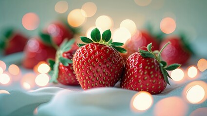 Poster - fresh strawberries displayed artistically with soft glowing lights creating a warm and inviting atmo