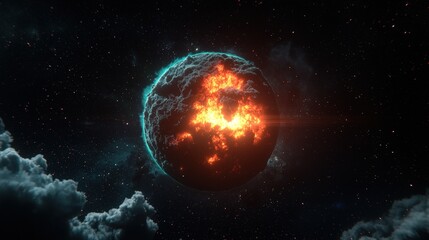 Wall Mural - A glowing celestial body exploding in outer space with light