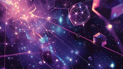 Poster - Explore an abstract digital background ideal for DevOps projects. This visually striking design features vibrant colors, geometric shapes, and cosmic elements that invoke innovation and advanced