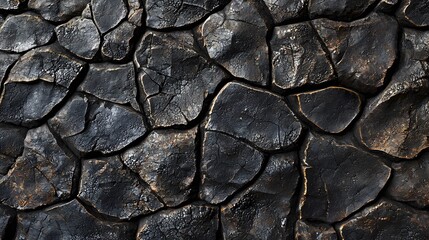 Poster - Dramatic rock wall displaying unique textures and shadows against a striking black background for artistic effect