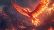 © Arthaphan - Epic phoenix rising from ashes on a battlefield digital art fiery landscape dramatic viewpoint renewed hope