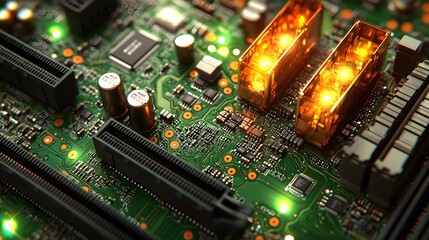 Poster - An intricate computer motherboard featuring complex circuits and components essential for functioning and performance