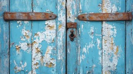 Poster - A vibrant blue door embellished with rust offering a glimpse into the beauty of imperfection in urban spaces