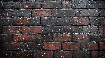 Poster - Snow-covered brick wall creating a beautiful contrast of textures and colors in a winter landscape scene