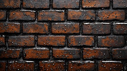Poster - Water droplets on a brick wall creating a stunning visual of refreshing moisture on a urban surface