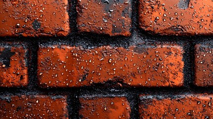 Poster - Water droplets on a brick wall creating a stunning visual of refreshing moisture on a urban surface
