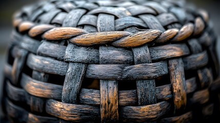Poster - Rustic wooden basket crafted from natural materials showcasing intricate weaving patterns and earthy tones