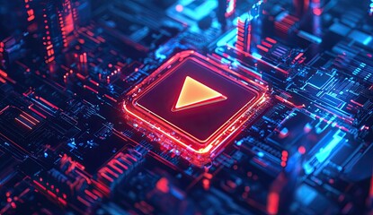 Poster - Play button embedded in a circuit board