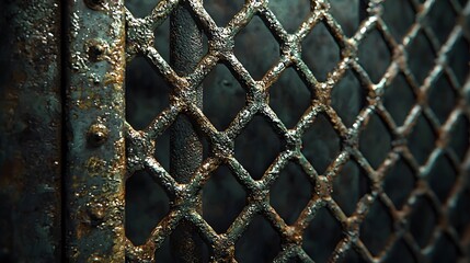 Poster - Ornate metal fence featuring intricate rusted design highlighting nature's weathering and time's passage in urban landscape