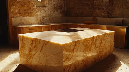 Wall Mural - Sunlit Marble Kitchen Island in Historic Room