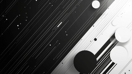 Poster - A striking abstract minimalist black and white background featuring dynamic lines and circles, perfect for inspiring creative designs and visuals.