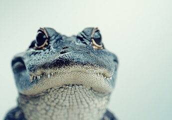 Poster - Close-Up of a Unique Reptile with Detailed Textures, Capturing the Intricacies of Its Skin and Expressive Features on a Light Background