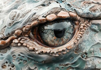 Poster - Close-Up of a Unique Texture and Coloration in the Eye of an Exotic Reptile Capturing Intricate Patterns and Reflective Surface Details