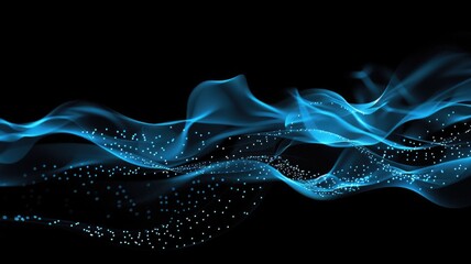 Poster - A captivating abstract image featuring azure waves and sparkles set against a stark black background, creating a serene and modern visual experience.