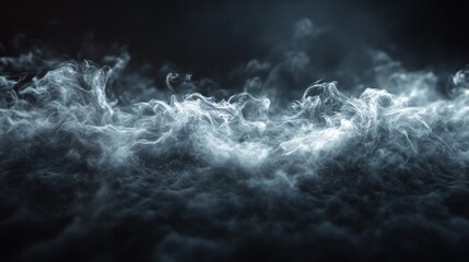 Poster - Wisps of soft mist swirl gracefully in a dimly lit space, casting an enchanting ambiance. The delicate tendrils of vapor create a mysterious depth, evoking a sense of wonder