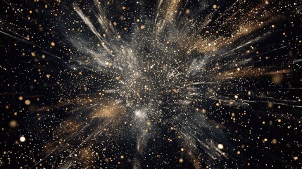 Poster - This stunning image features floating particles on a black background, creating an ethereal burst of light and texture. Perfect for abstract and cosmic themes.