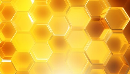 Fototapete - Yellow hexagons with bright lighting edges. Banner template geometric abstract background.