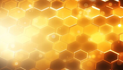Fototapete - Yellow hexagons with bright lighting edges. Banner template geometric abstract background.