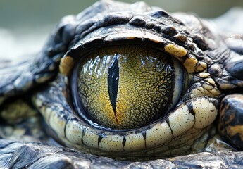 Poster - Close-Up of Alligator Eye with Intricate Texture and Stunning Colors in Natural Habitat Showcasing Wildlife Details and Beauty of Reptiles