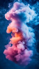 Poster - Vibrant clouds of pink, orange, and blue smoke merge in a captivating display against a dark backdrop, evoking a sense of mystery and wonder in this mesmerizing moment
