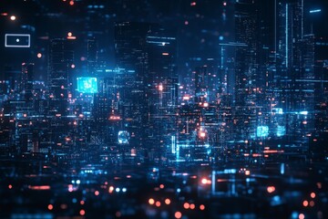 Aufkleber - Vibrant futuristic city illuminated by neon lights during nighttime