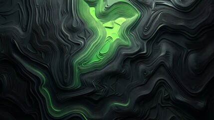 Poster - Layered Abstract Green and Black Topography, Digital Art, 3D Render, Abstract Background Abstract art, 3D rendering