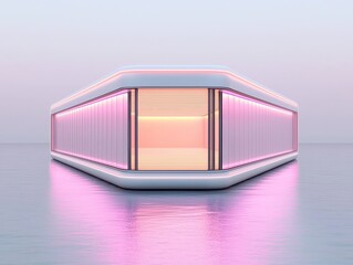 Poster - Futuristic Pink Neon Structure 3D Render, Minimalist Design, Abstract Architecture, Digital Art 3D rendering, digital art