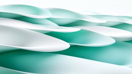 Poster - Abstract Teal and White 3D Wave Composition, Digital Art, Fluid Design, Minimalist Background Abstract art, 3D rendering