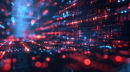Fototapete - Abstract picture micro light sparkling particle represent data flow vivid flowing wave with high tech background, create digital effect scene perfect for energetic and fantasy wallpaper design. AIG53.