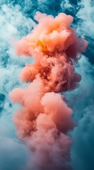 Poster - Swirling pink and blue hues intertwine as soft tendrils of smoke ascend into the sky, creating a captivating visual display against the serene backdrop of a bright day