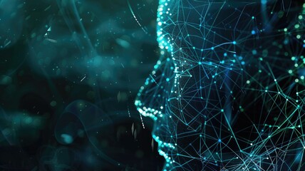 Poster - Explore a captivating futuristic design of artificial intelligence, featuring a digital silhouette composed of intricate lines and glowing points, perfect for tech-themed projects.