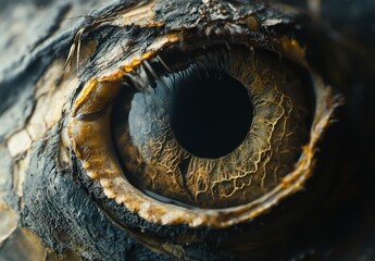 Poster - Close-Up of Intricate Eye Texture of a Turtle Captured in Stunning Detail, Showcasing Unique Patterns and Natural Coloration in a Macro Perspective