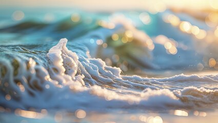 Poster - soft ocean waves crashing against the shore at sunset, creating a serene and tranquil atmosphere by 