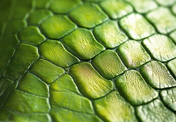 Poster - Close-up of Vibrant Green Textured Surface with Natural Patterns Resembling Leaf Veins and Scales in Macro Photography