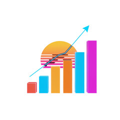Poster - A vibrant, 80s-inspired graphic of a bar graph, showcasing a positive upward trend