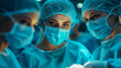 © Cristina - Surgeons in scrubs and masks collaborate closely in a well-lit operating room. Their concentration showcases the high stakes of their task as they navigate a challenging medical operation
