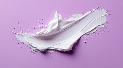Poster - Swaths of smooth, white paint spread across a gentle lavender surface, creating a striking contrast that invites artistic exploration and imagination, capturing the essence of creativity