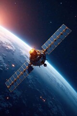 Wall Mural - Global communication satellites orbiting the Earth in a stunning celestial display, universe, galaxy, orbit